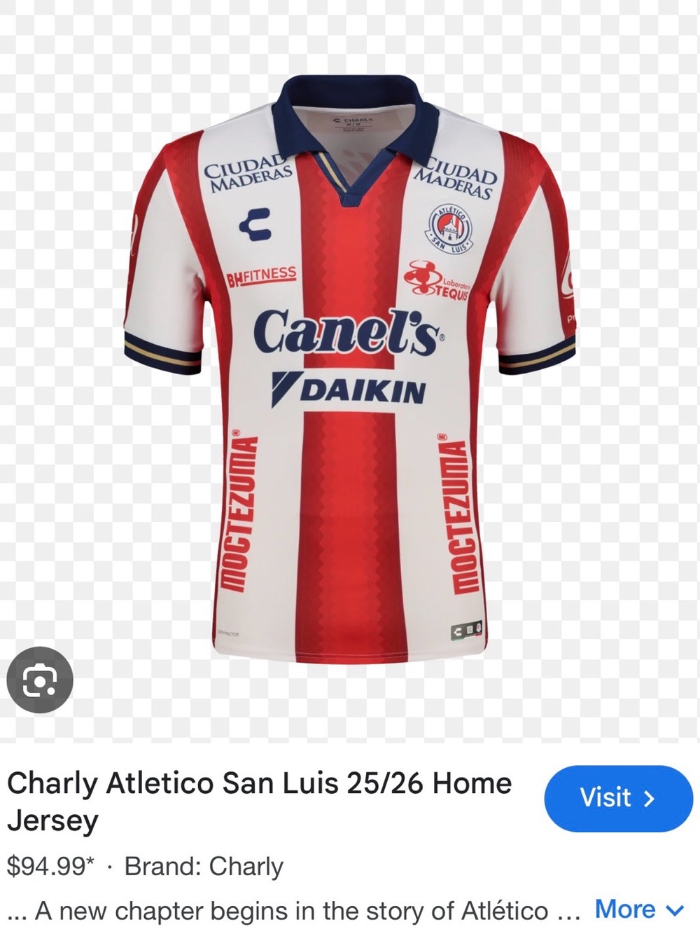 Charly San Luis Red & White Soccer Jersey - Canel's / Daikin